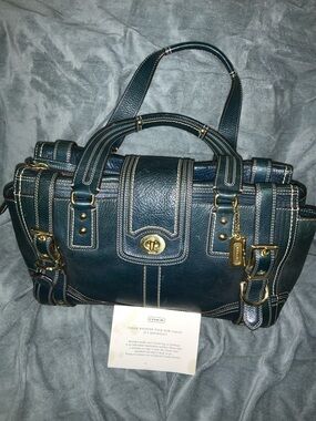 Vtg rare Coach 11086 Hamptons Turnlock Leather Large Handbag Satchel.